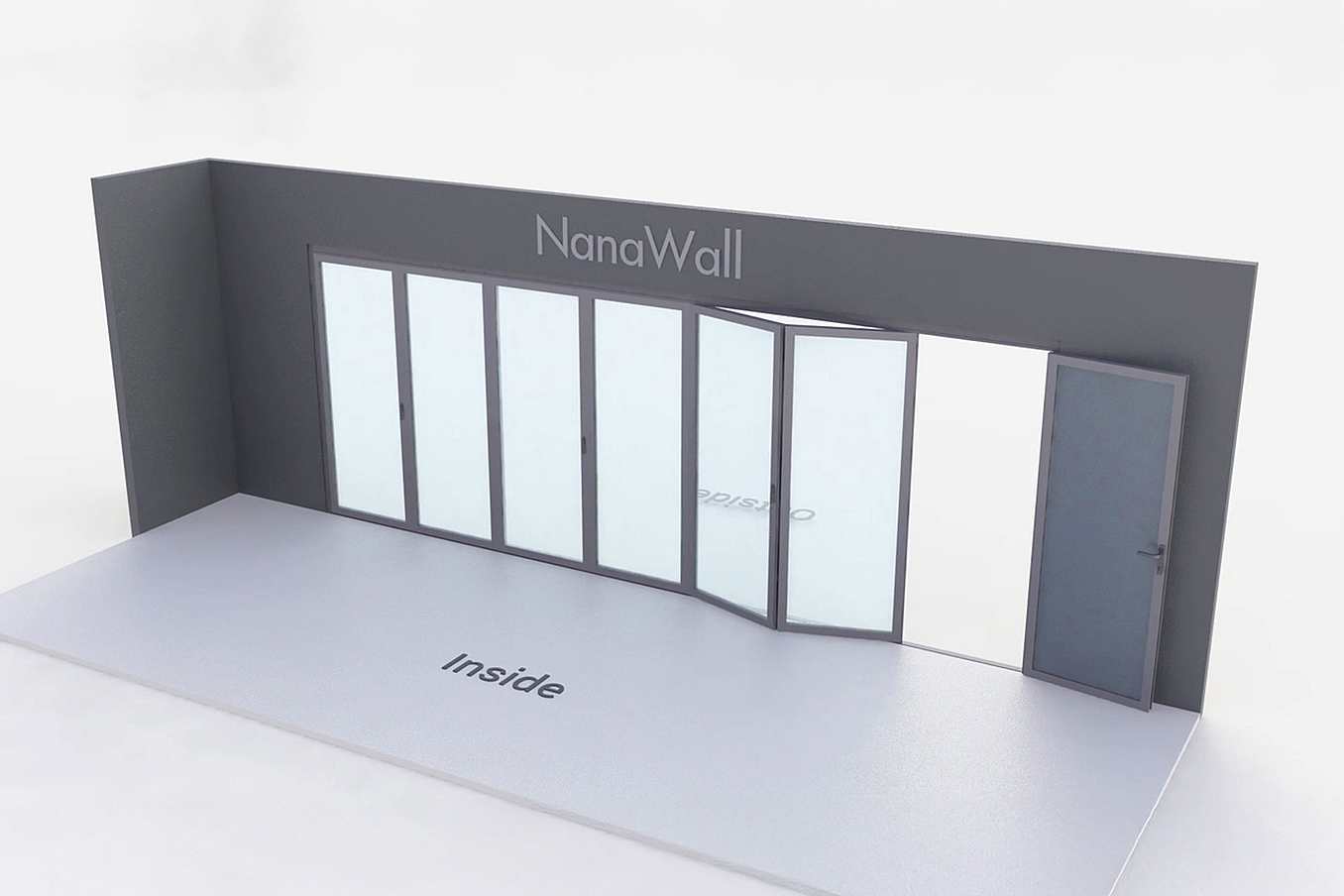 NanaWall standard configuration: 7-panel folding glass door, inward opening; 6 panels fold left and 1 panel folds right (i6L1R)