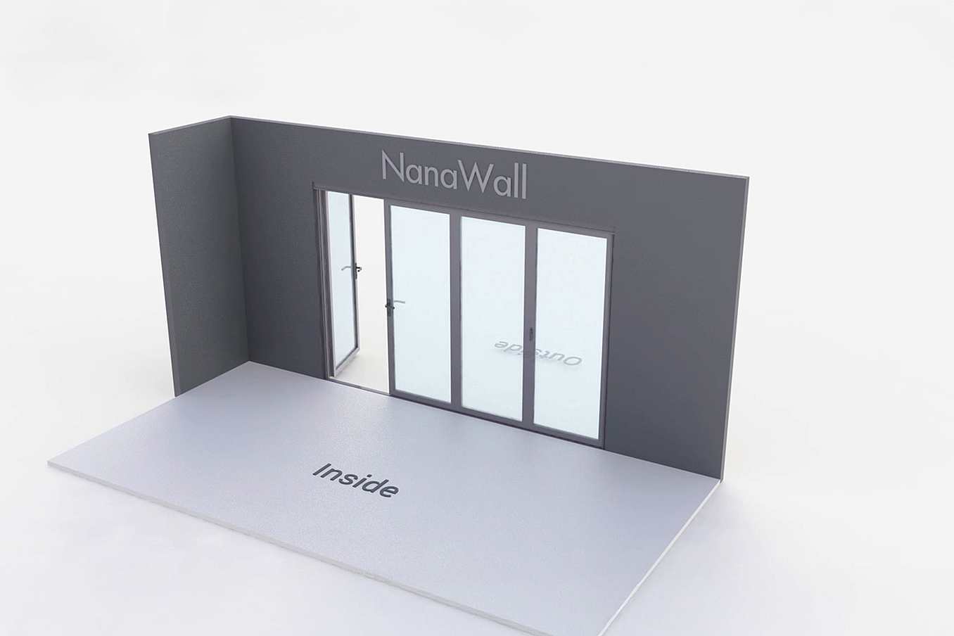 NanaWall standard configuration: 4-panel folding glass door, outward opening; 1 panel folds left and 3 panels fold right (o1L3R)
