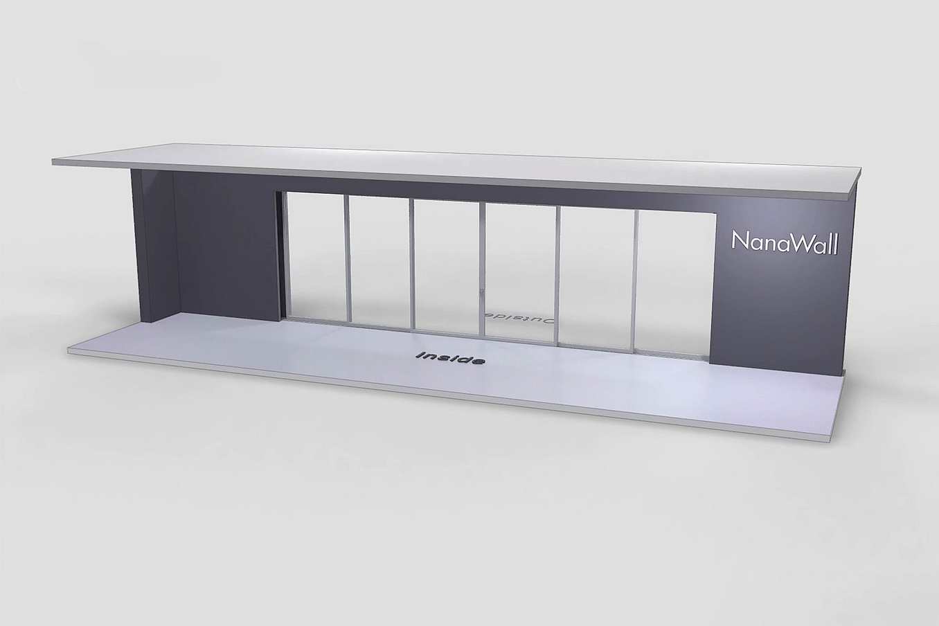 NanaWall MultiSlide 630 pocketing configuration: sliding glass wall with panels sliding and pocketing into concealed wall pockets on both sides (PXXX XXXP)