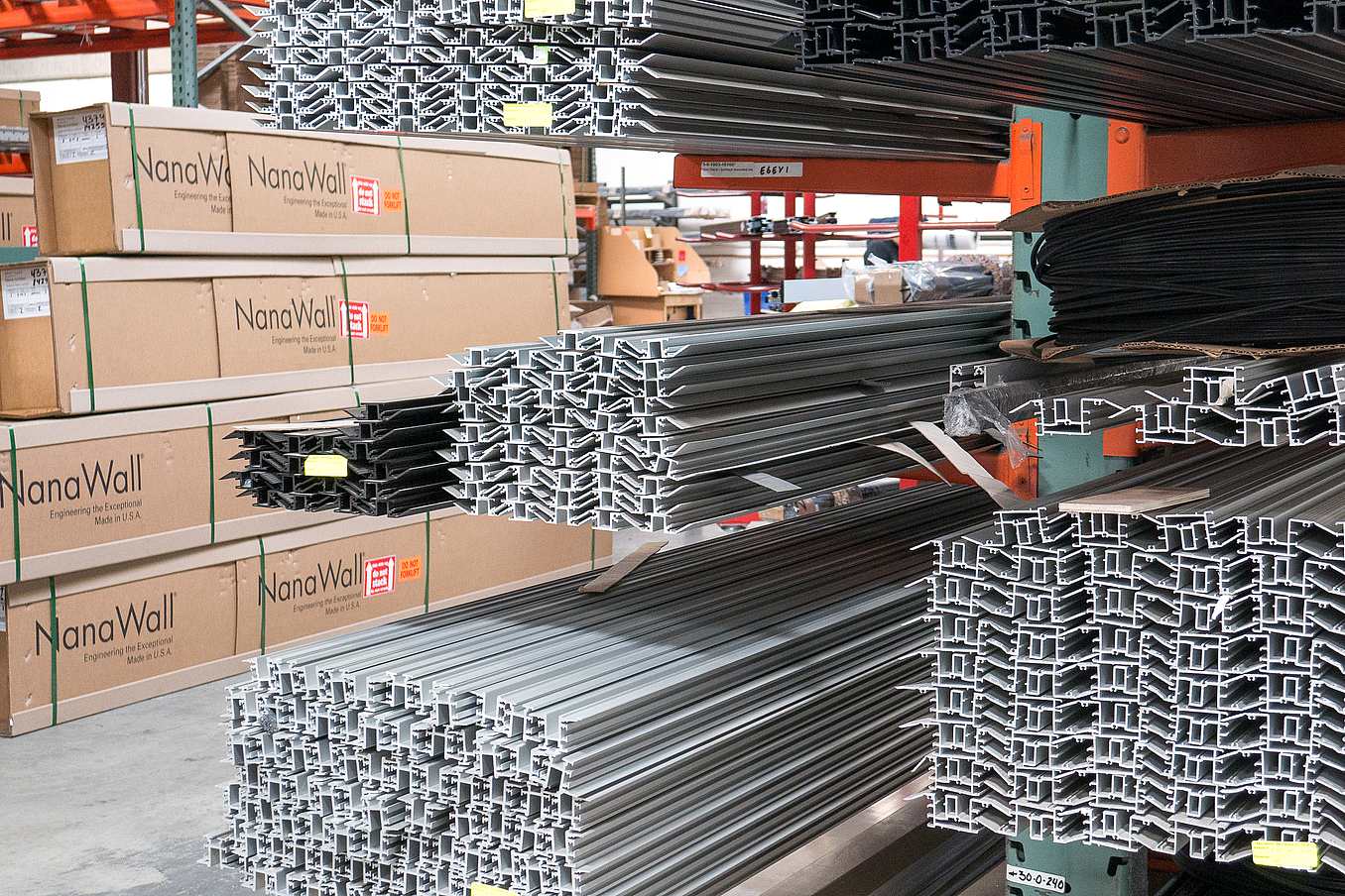 Aluminum profiles for NanaWall glass wall systems at the Richmond, California factory