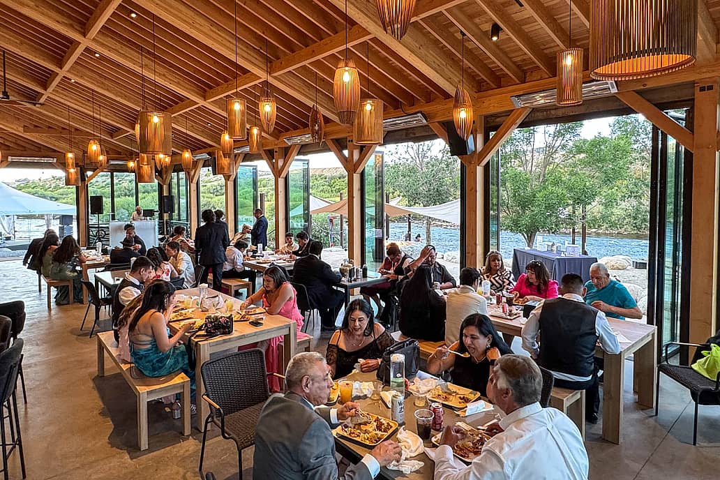 NanaWall thermally broken glass wall system at The Beach Restaurant in Buena Vista, Colorado, creating a wide indoor-outdoor opening