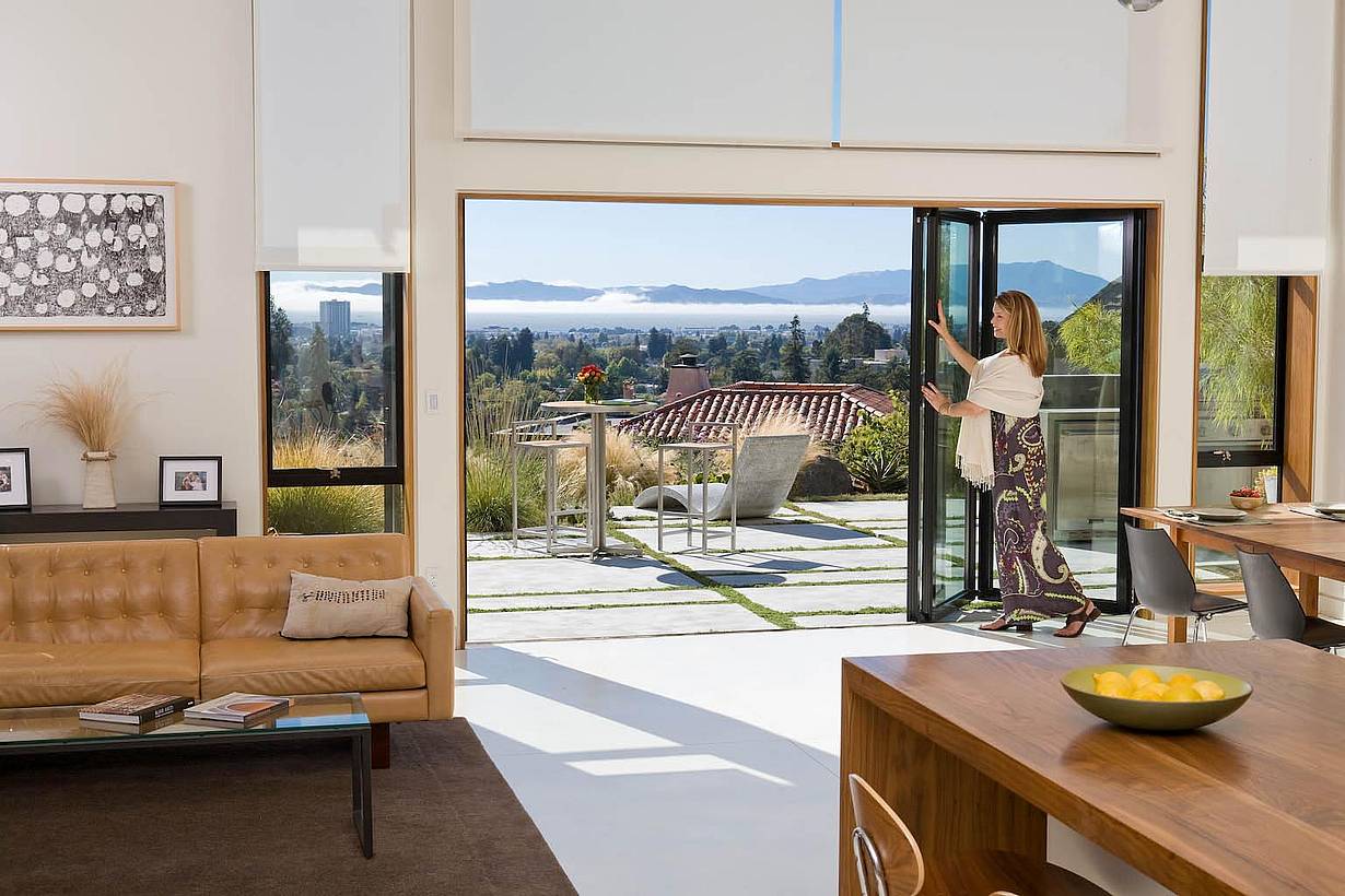 opening a folding glass wall