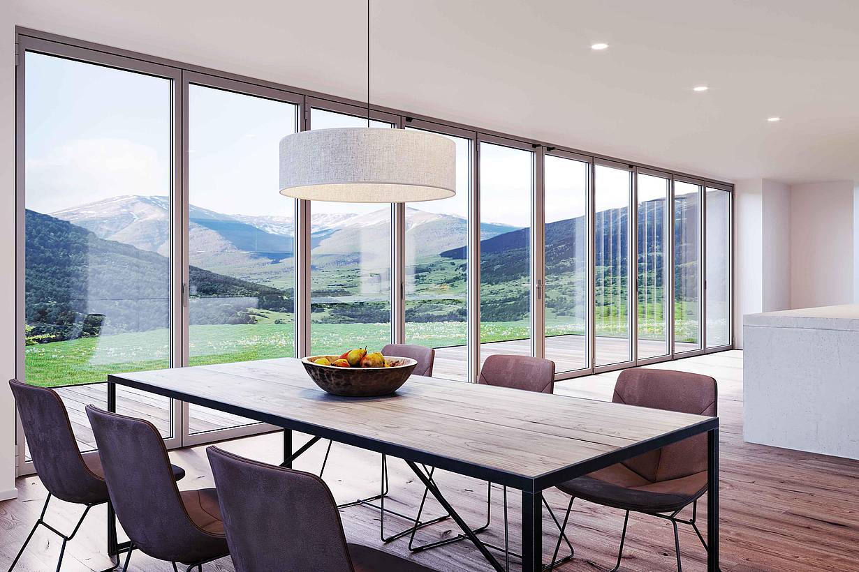 large folding glass wall bringing the indoor/outdoor lifestyle
