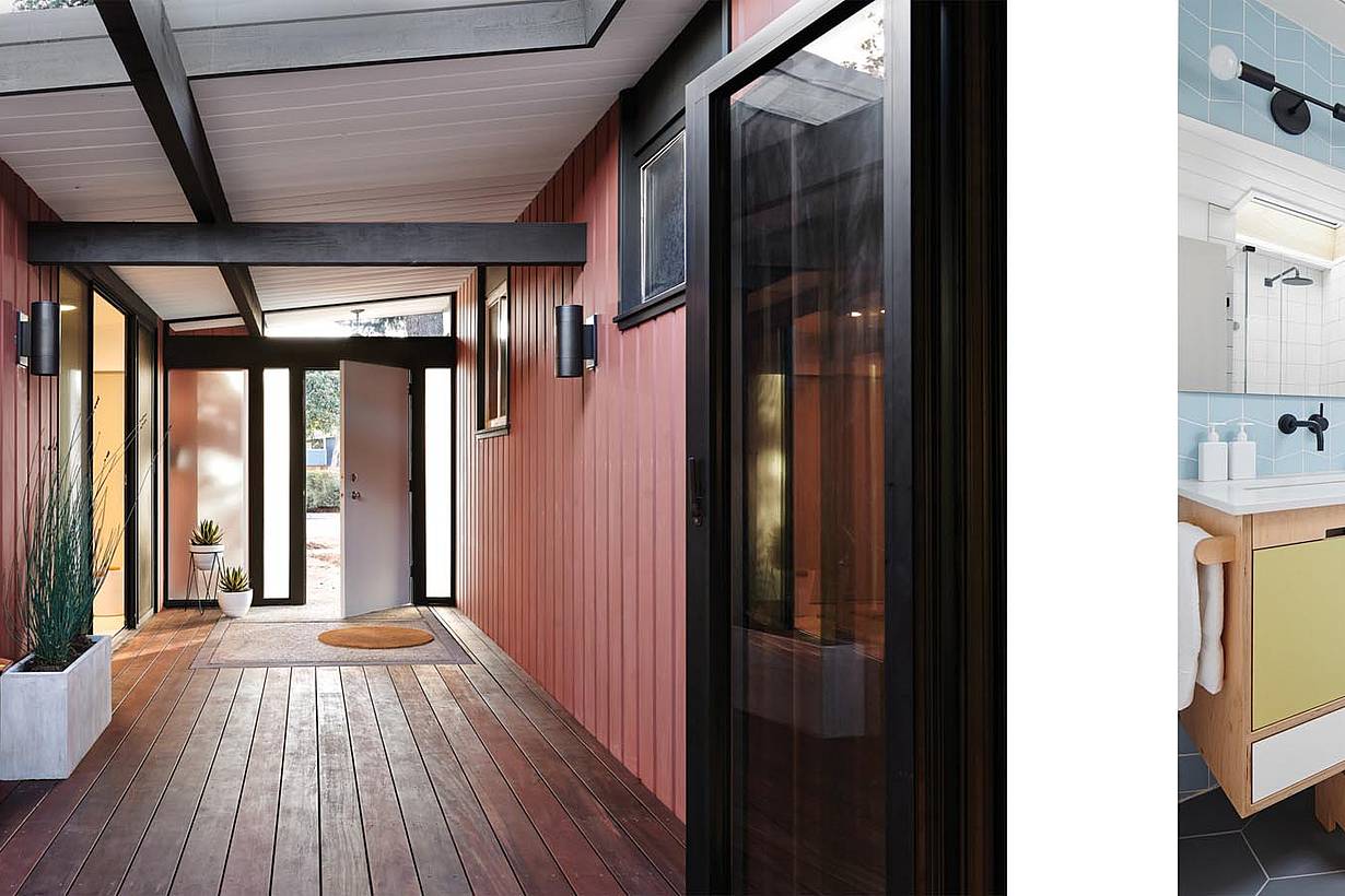 Eichler homes remodel details painted in international orange
