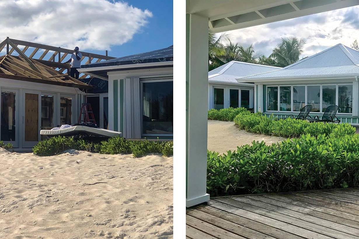 home damaged by hurricane before and after repair 