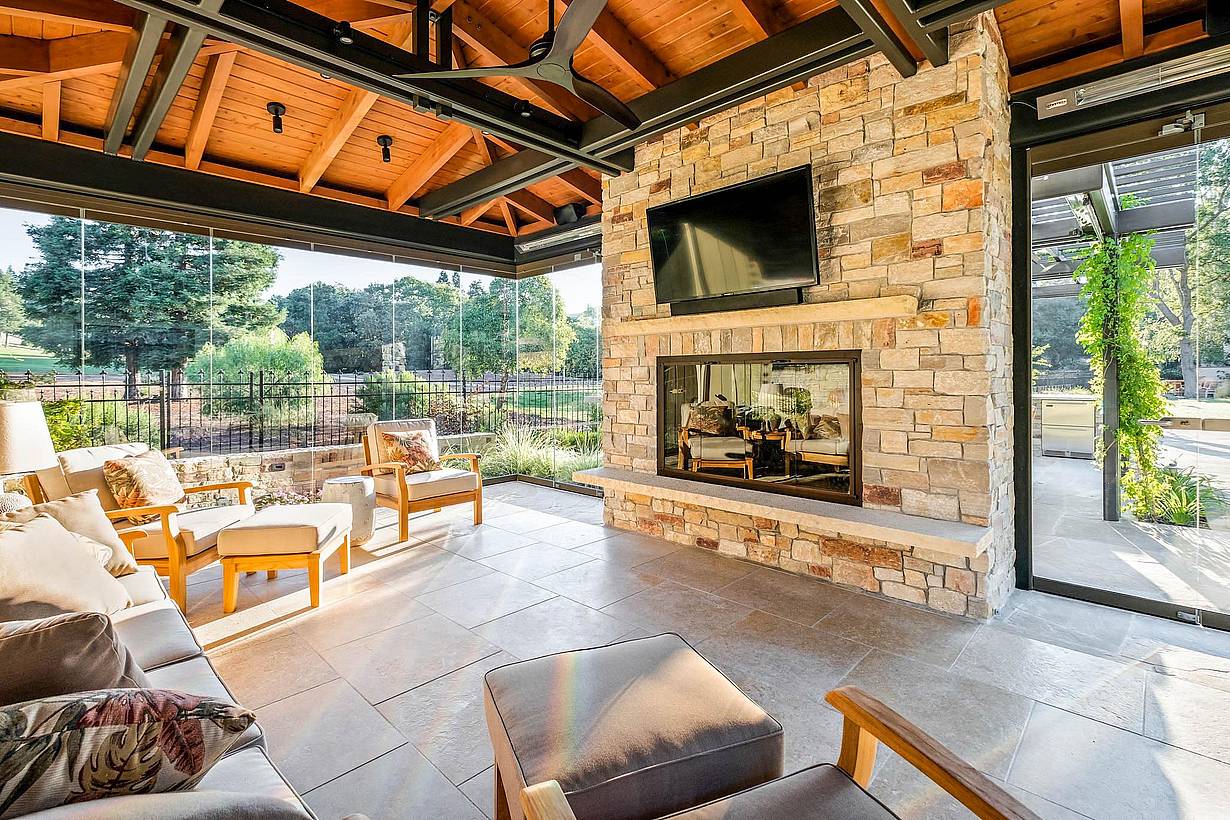 cabana design inspiration with frameless glass walls for indoor/outdoor living