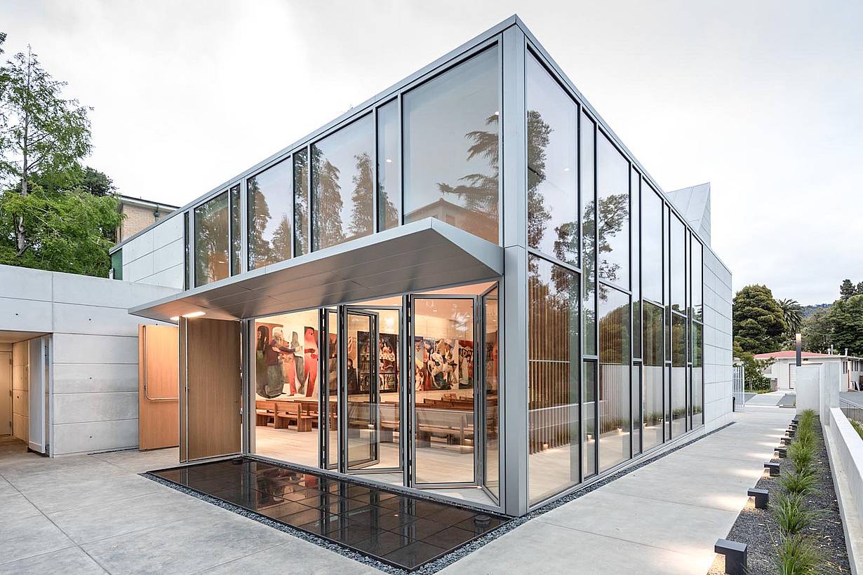 saint mary's new chapel design with opening glass walls