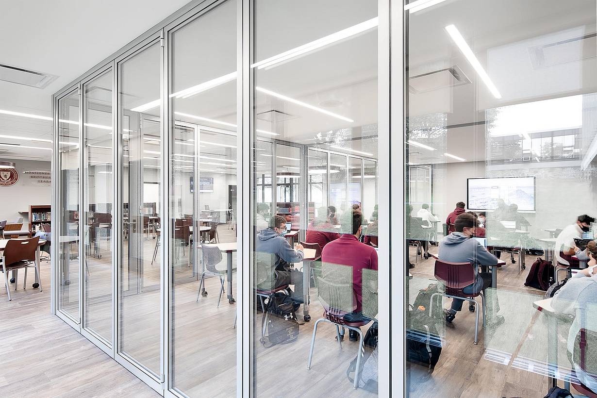 acoustic glass wall systems in schools