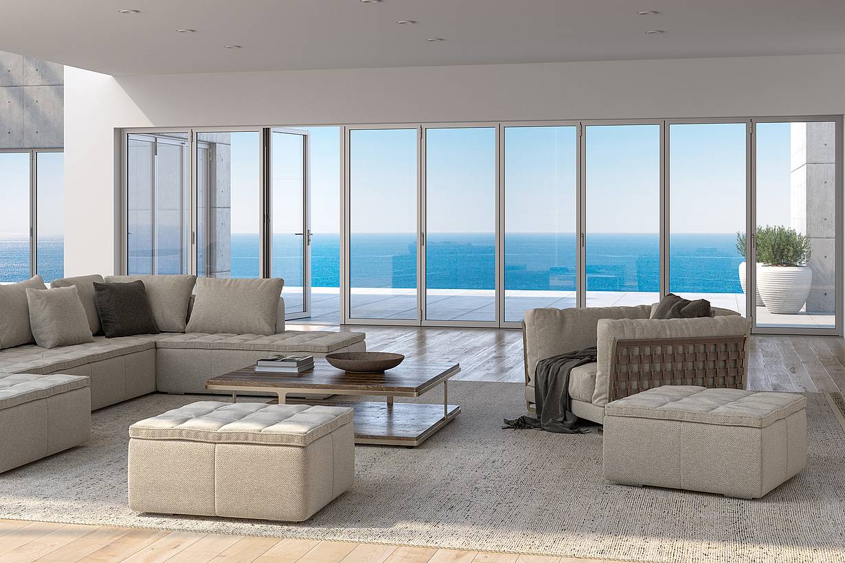 residential glass walls with ocean views