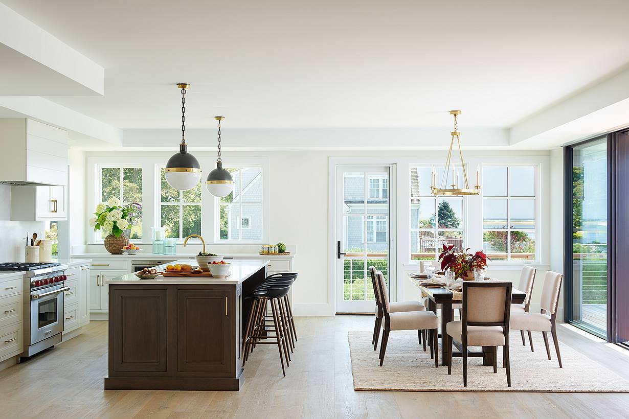 indoor outdoor kitchen with minimal glass walls