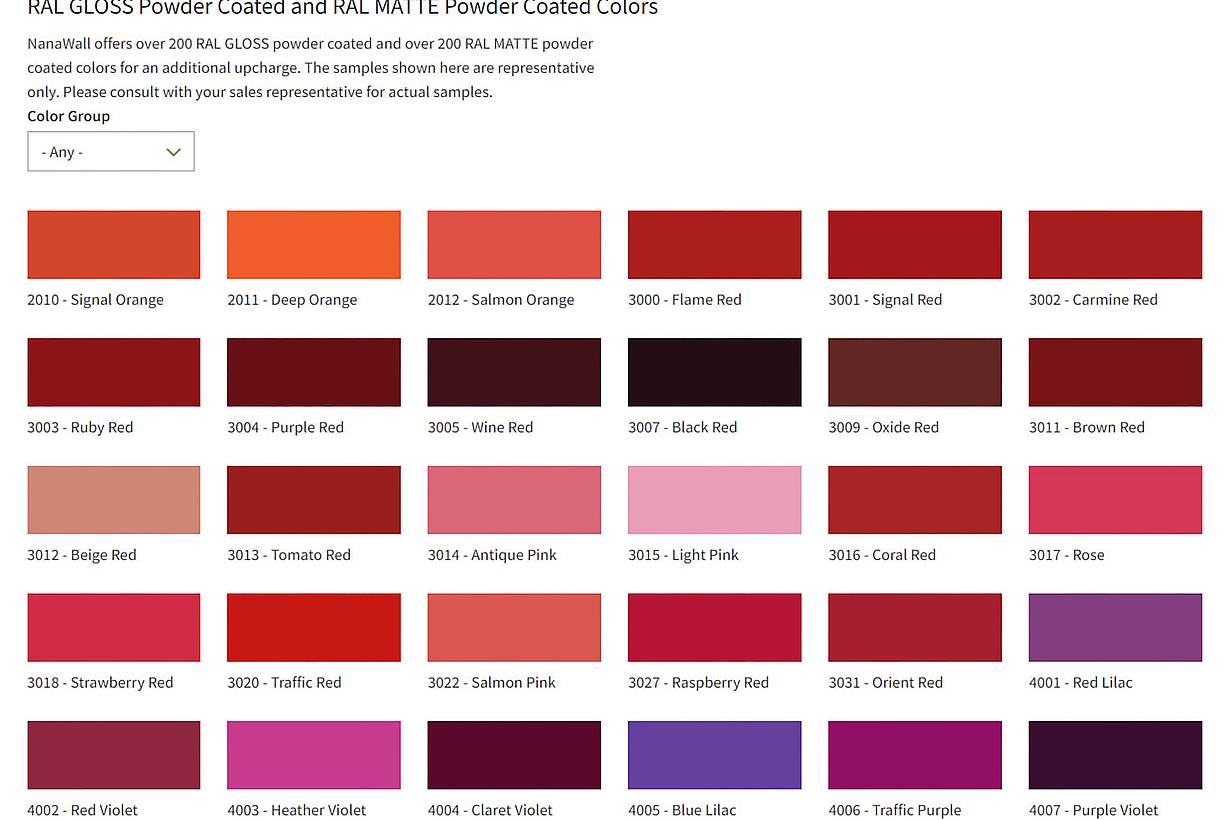 Barbie RAL powder coat colors for NanaWall glass wall systems