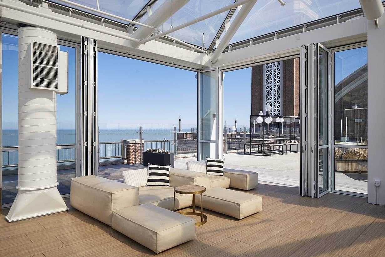 rootop design with opening glass walls