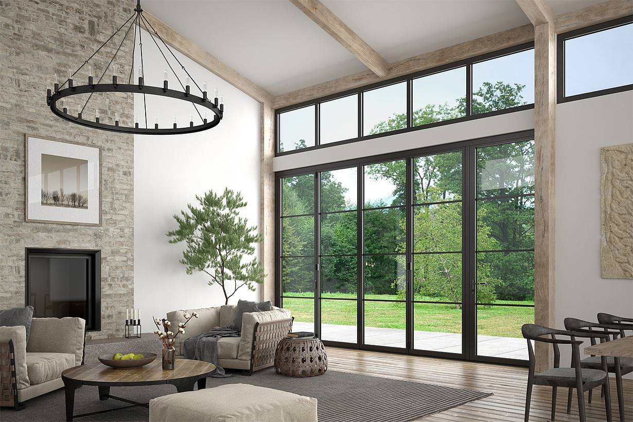 Modern Farmhouse Steel Effect Folding Glass Walls