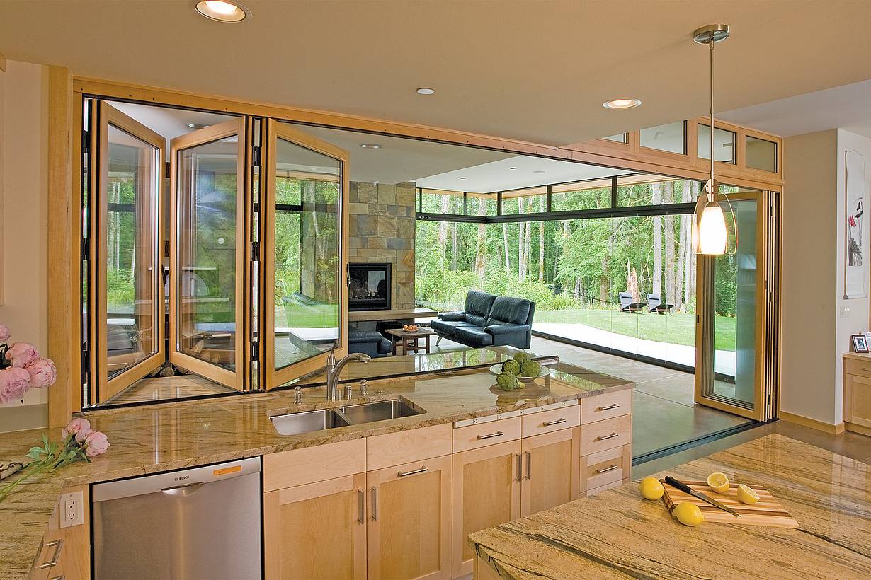 wood framed retractable glass walls