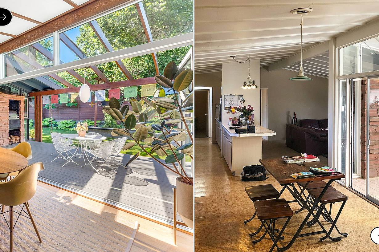 Mid-Century Modern historic home renovation with folding glass doors