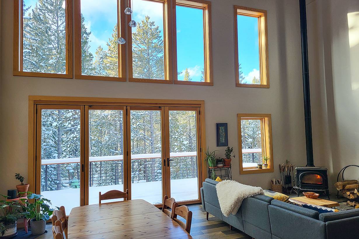 wood framed opening glass doors