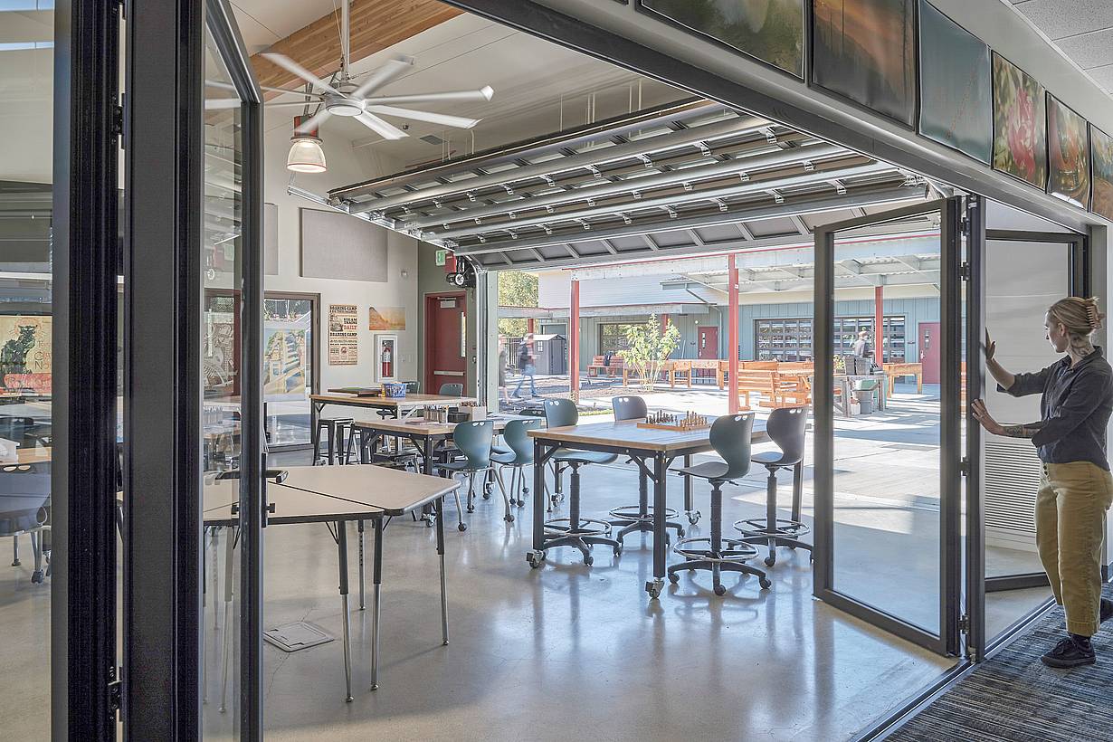 bifold glass walls in school design