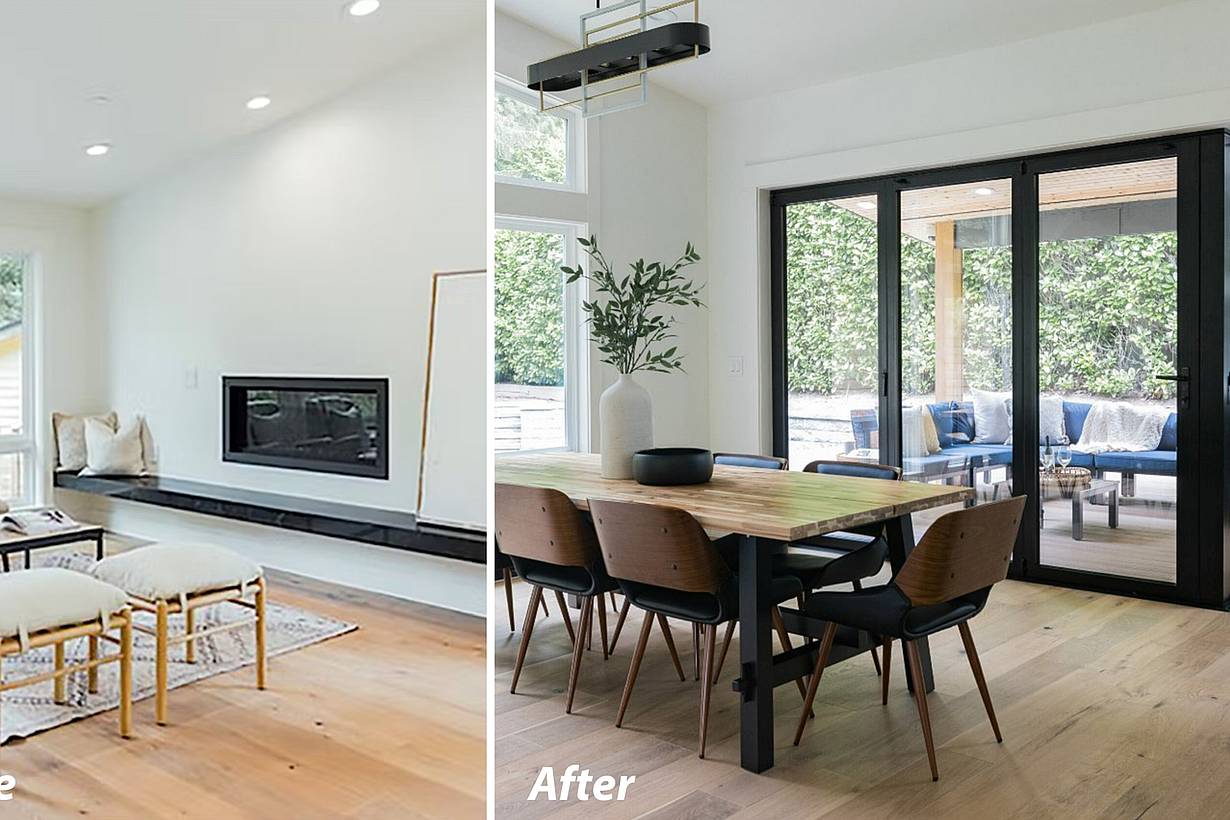 home renovation for open concept living with accordion glass doors with open corner design