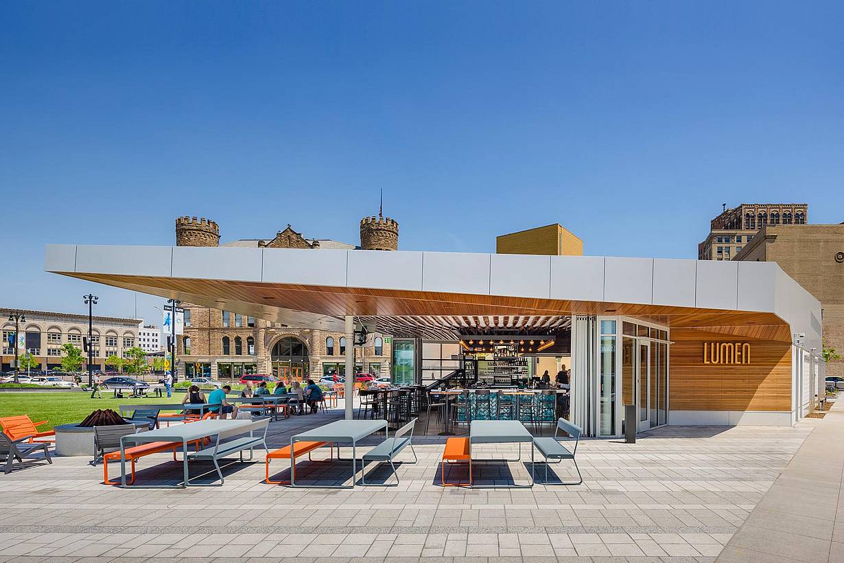 Lumen Detroit at Beacon Park, MI - Exterior folding glass walls