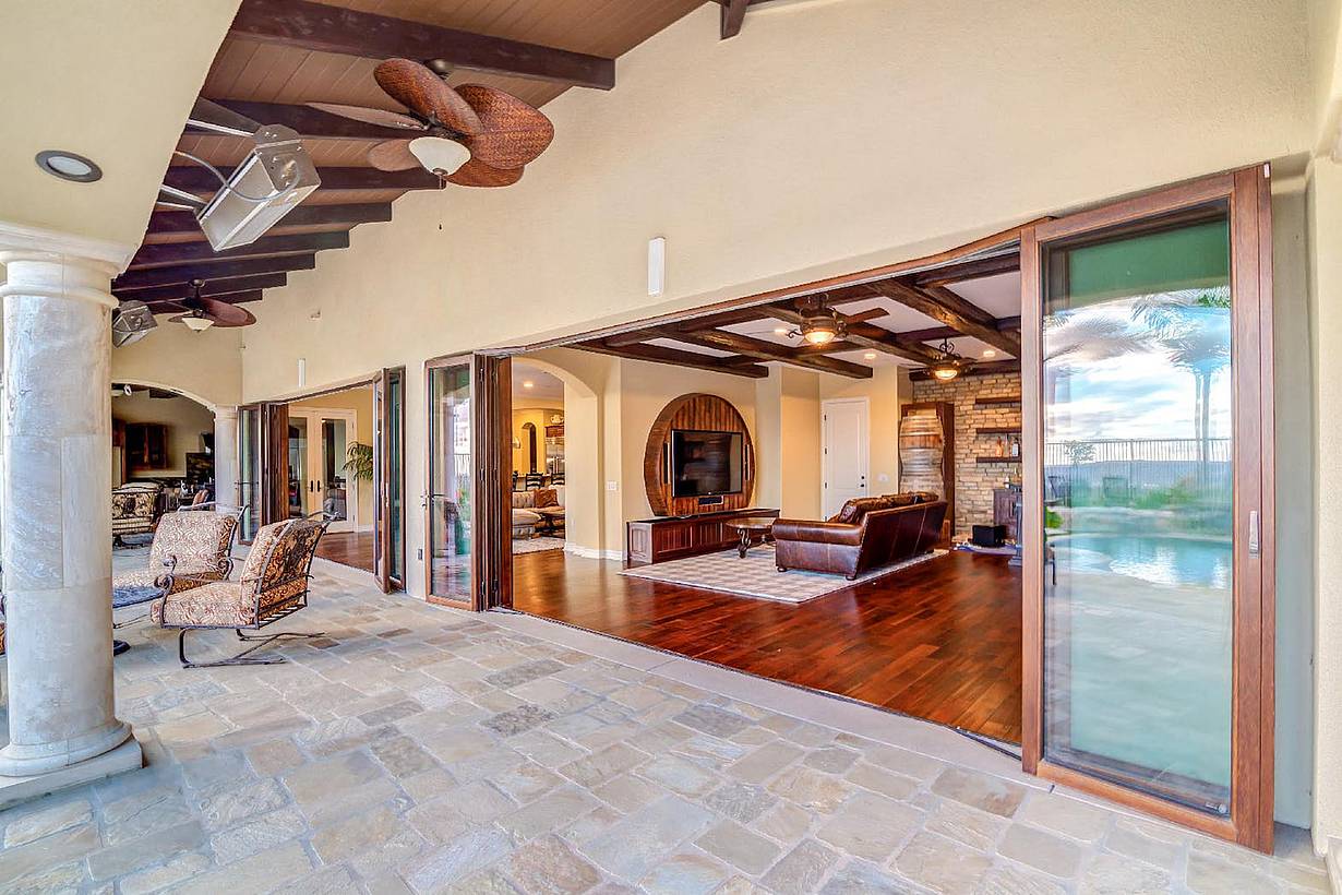 Wood folding patio doors