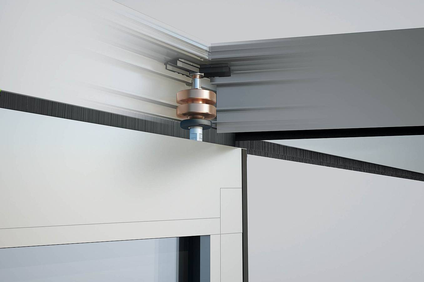 Experience the exceptional craftsmanship of our sliding door mechanism, featuring a high-quality innovative roller and track system for smooth sliding and operation.