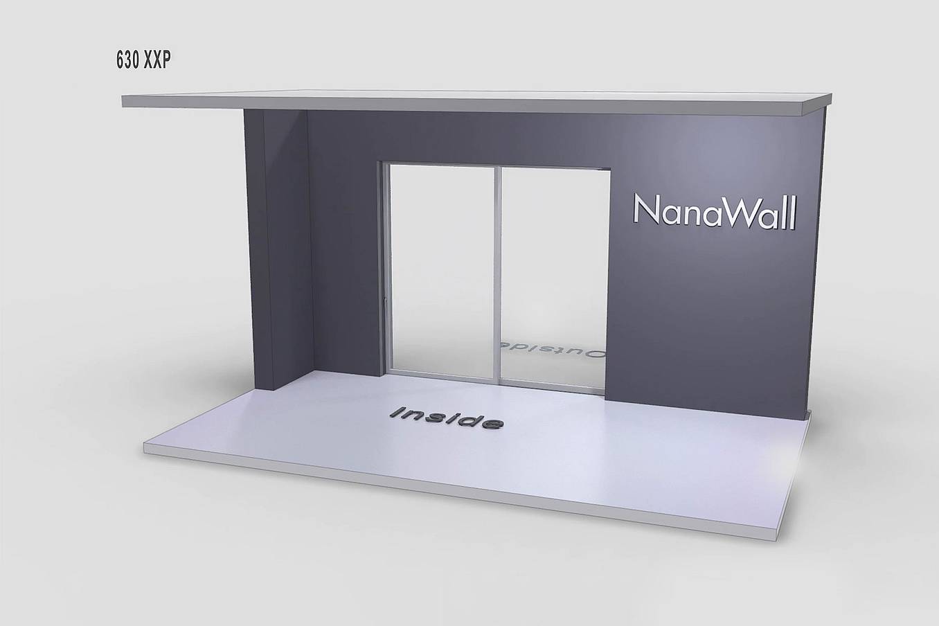 NanaWall MultiSlide 630 pocketing configuration: 2-panel sliding glass wall with one panel sliding and pocketing into a concealed wall pocket on the right side (XXP)