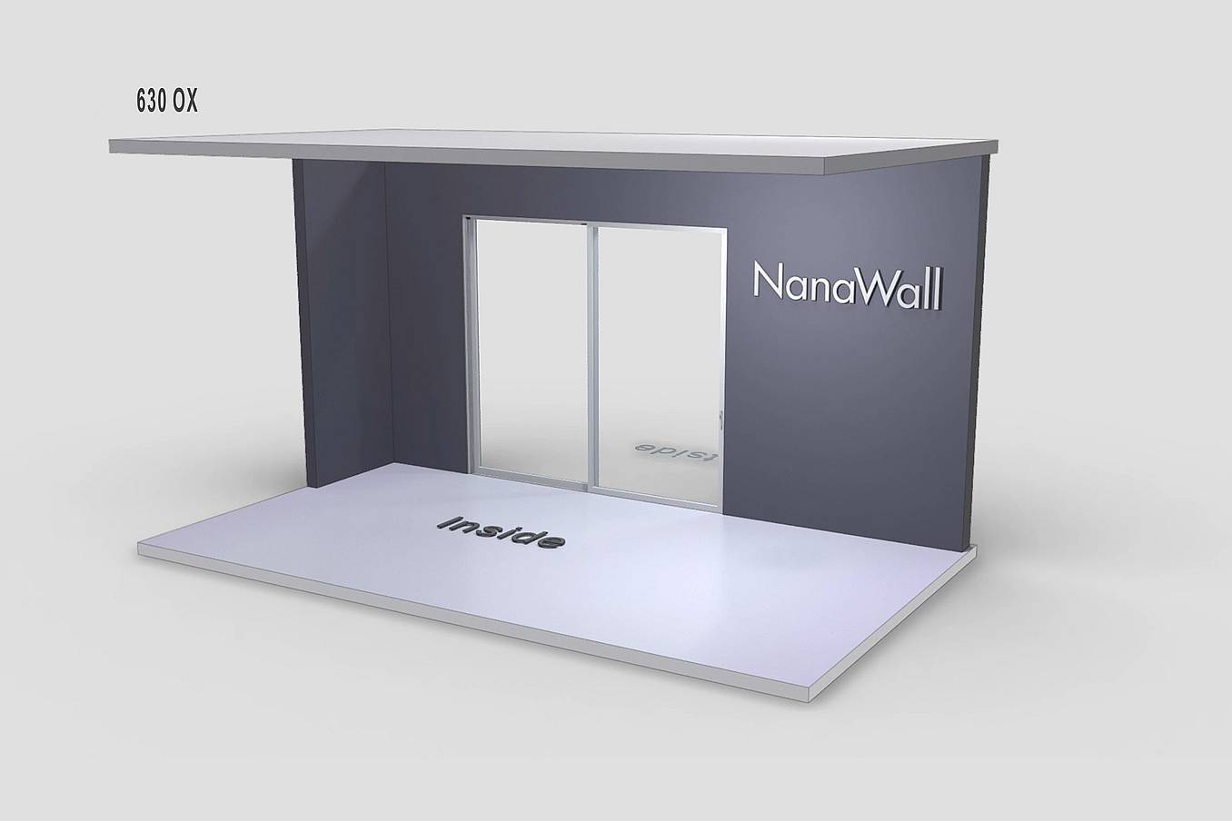 NanaWall MultiSlide 630 non-pocketing configuration: 2-panel sliding glass wall with one sliding panel and one fixed panel (OX)