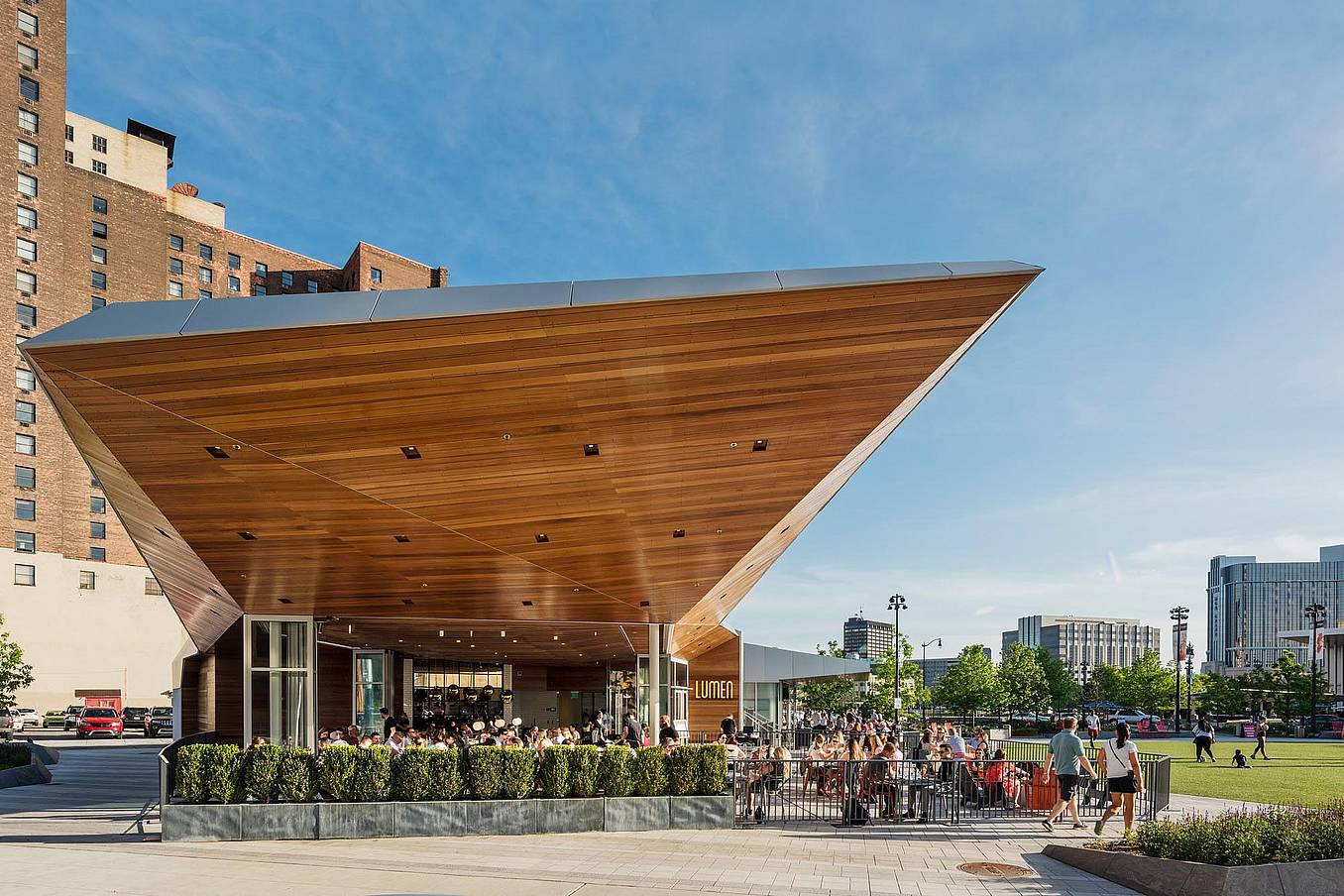 Lumen at Bacon Park in Detroit features a folding glass system