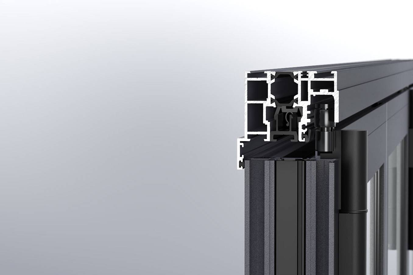 NanaWall head track detail with integrated panel guide for smooth, controlled operation