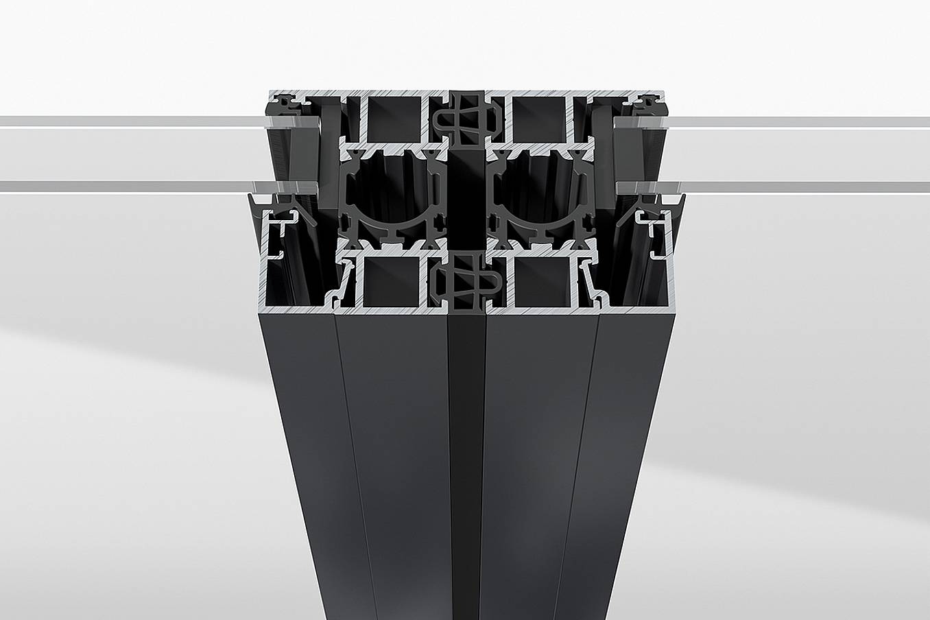 NanaWall aluminum frame cross section with patented Bionic Turtle thermal break for enhanced insulation and slim profiles