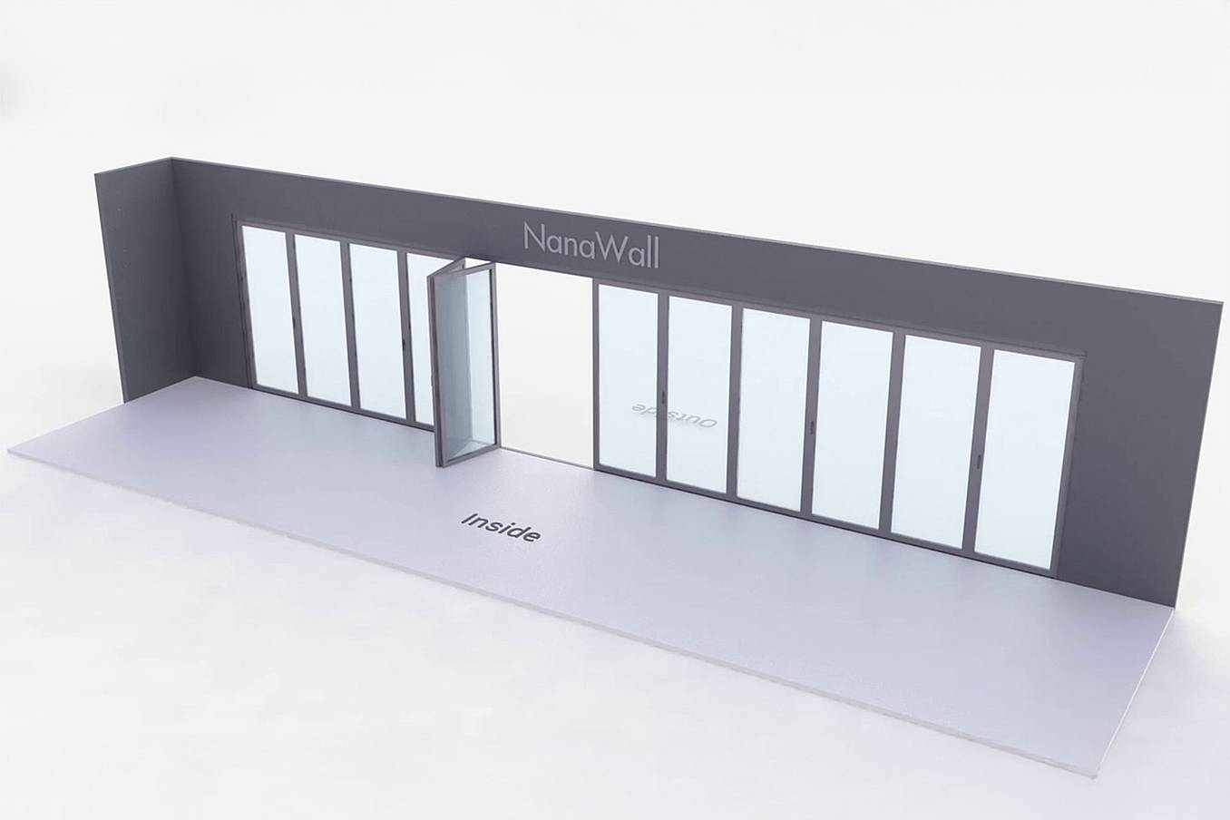 NanaWall standard configuration: 12-panel folding glass door, inward opening; 6 panels fold left and 6 panels fold right (i6L6R)
