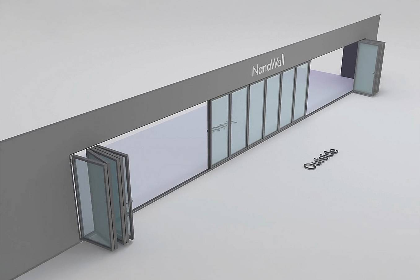 NanaWall sixteen-panel folding glass door, outward opening, 5 panels left. 6panles left and right and 5 panel right (o 5L 6LR 5R)