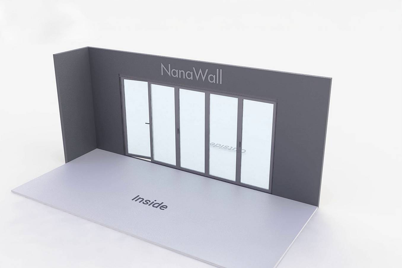 NanaWall standard configuration: 5-panel folding glass door, outward opening; 1 panel folds left and 4 panels fold right (o1L4R)