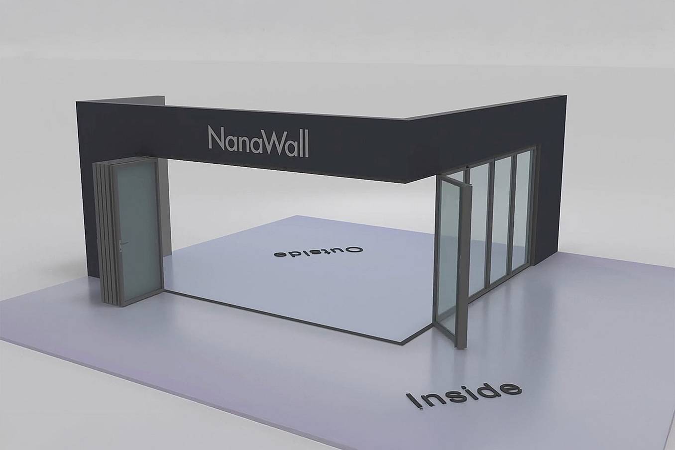 NanaWall open-corner configuration: 10-panel folding glass door, inward opening; 5 panels fold left and 5 panels fold right (i5L5R)