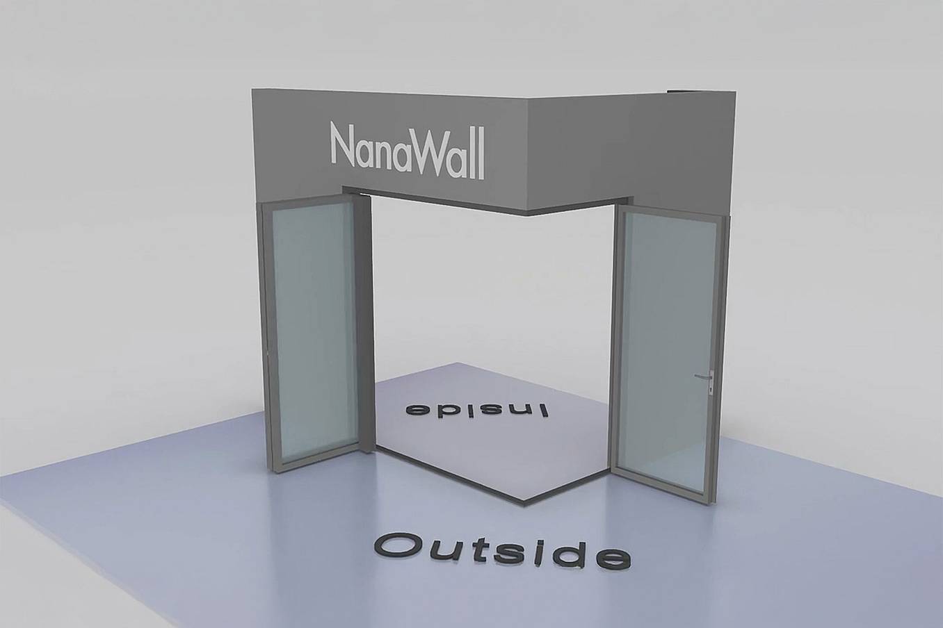 NanaWall open-corner configuration: 3-panel folding glass door, outward opening; 1 panel folds left and 2 panels fold right (o1L2R)