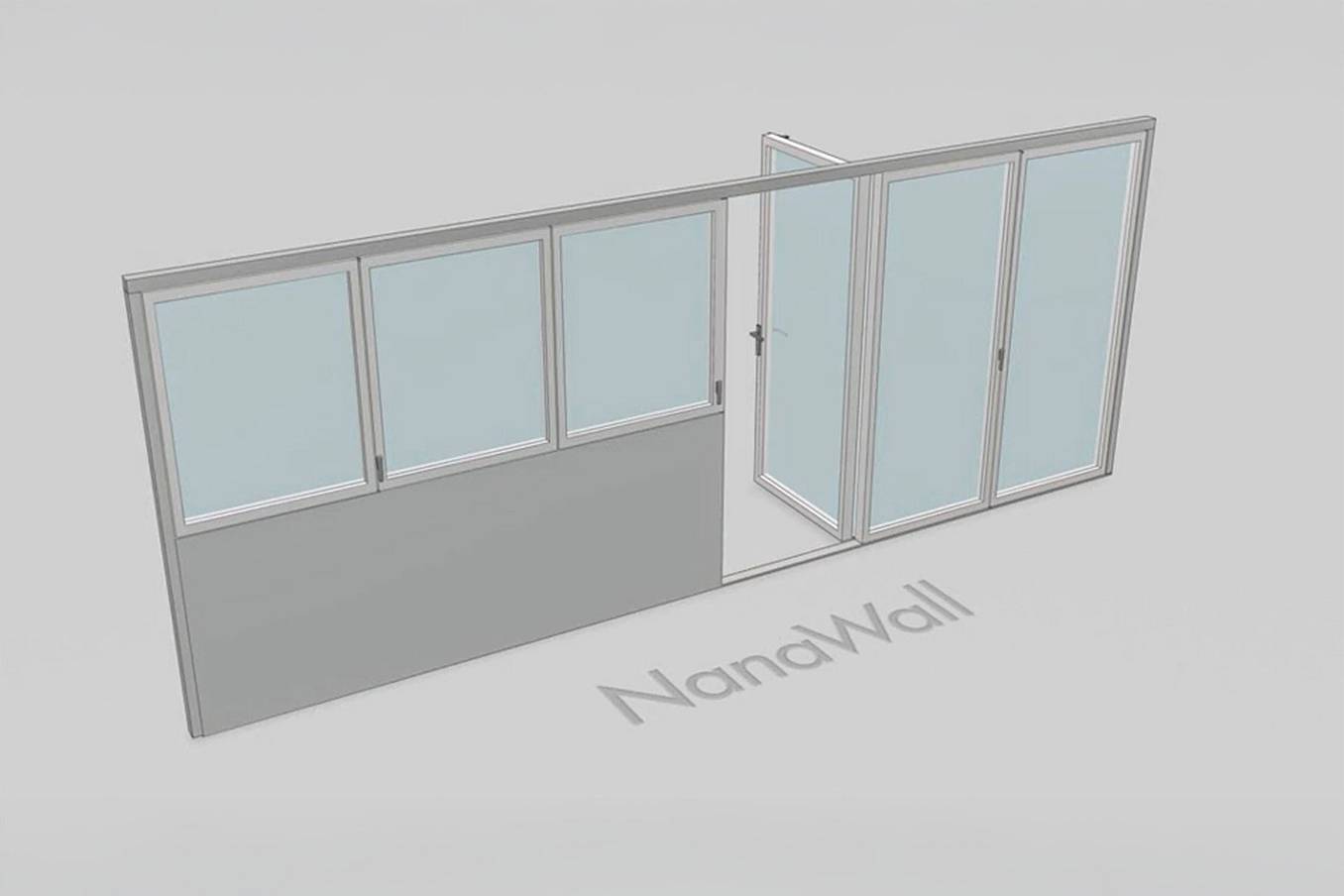 NanaWall 6-panel folding window/door combination, outward opening; 3-panel window set folds left and 3-panel door set folds right (o3L 3R)