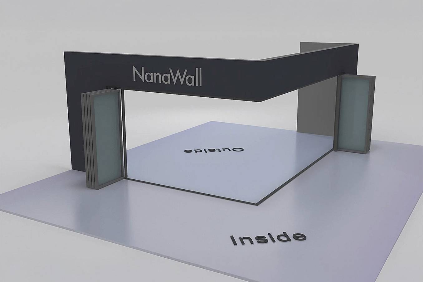 NanaWall standard configuration: 10-panel folding glass door, inward opening; 4 panels fold left and 6 panels fold right (i4L6R)