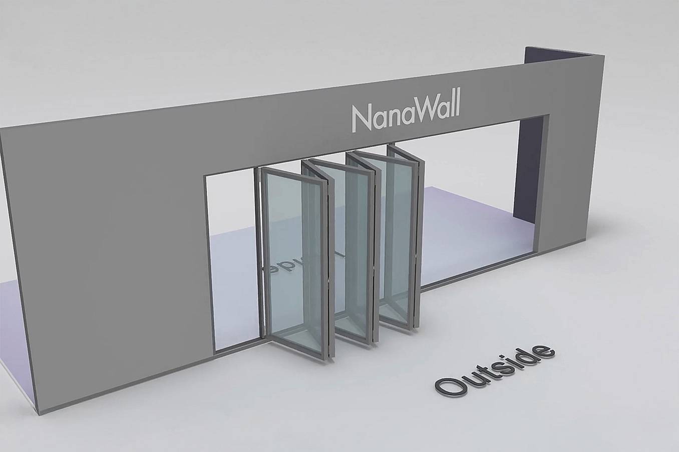 NanaWall sixfold configuration: 6-panel folding glass door, outward opening; 6-panel set folds left/right (o6LR)