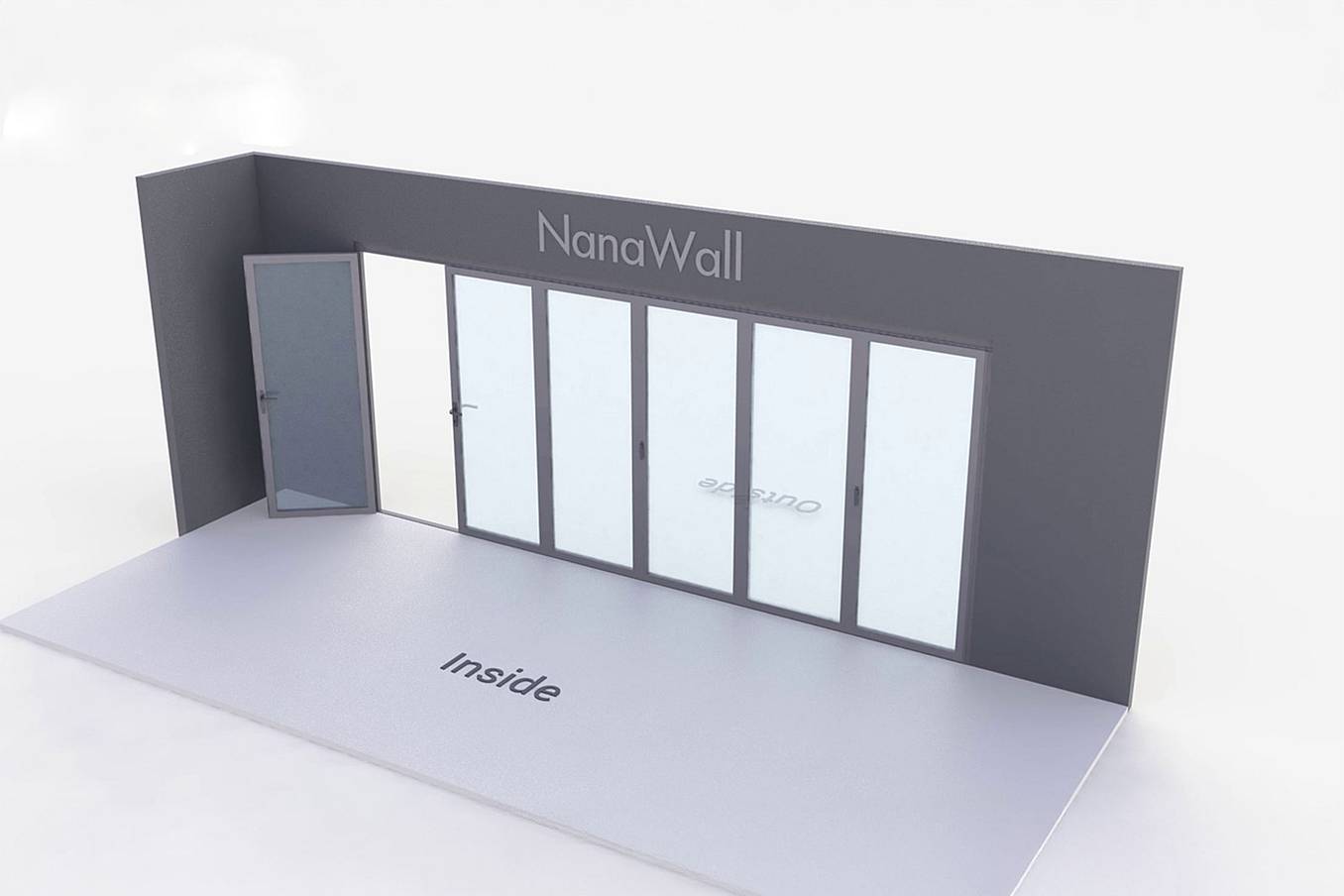 NanaWall standard configuration: 6-panel folding glass door, inward opening; 1 panel folds left and 5 panels fold right (i1L5R)