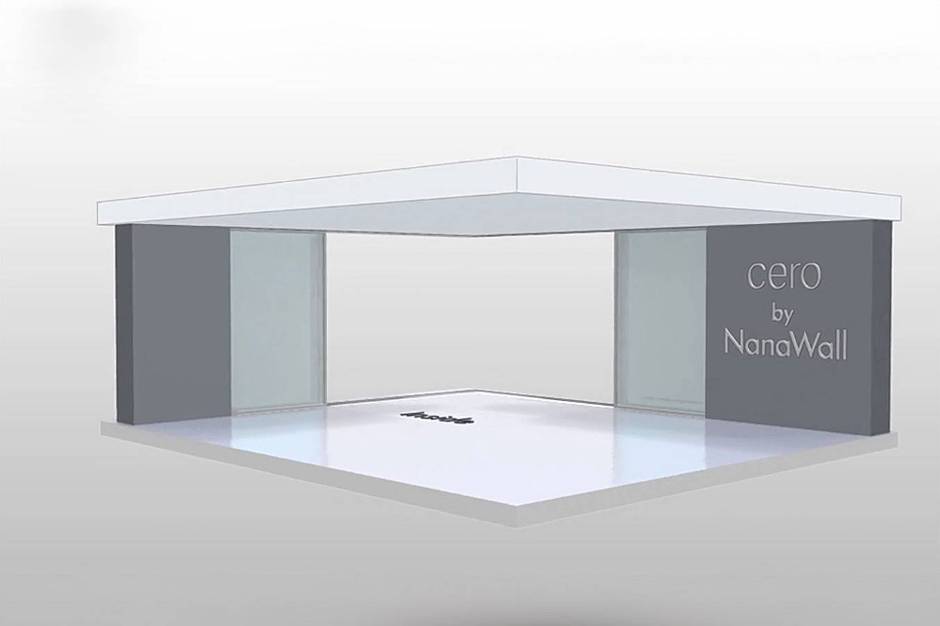 NanaWall CERO open-corner configuration: sliding glass wall with fixed end panels and multiple sliding panels creating a cornerless opening (OXXXXO)