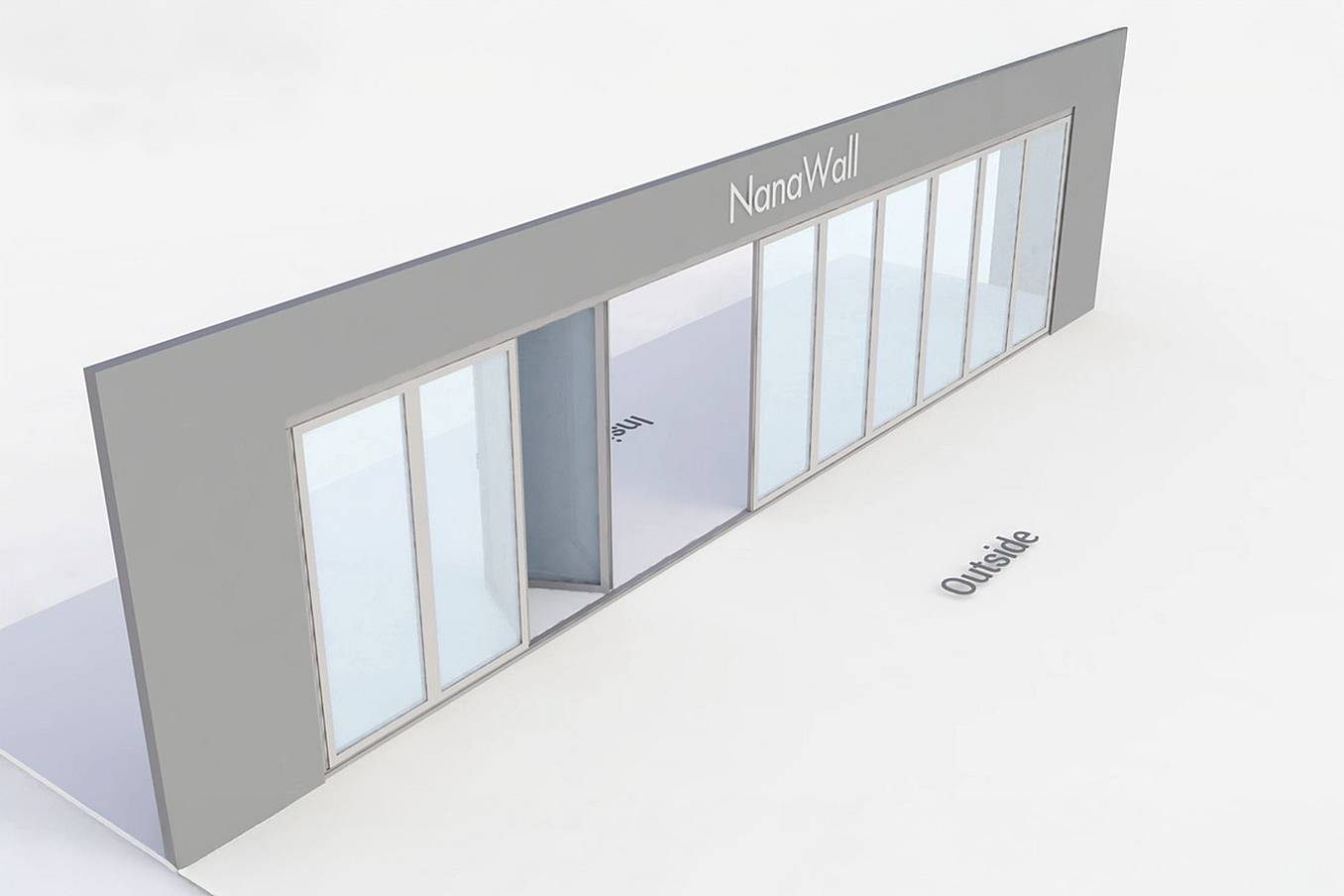 NanaWall standard configuration: 11-panel folding glass door, inward opening; 6 panels fold left and 5 panels fold right (i6L5R)
