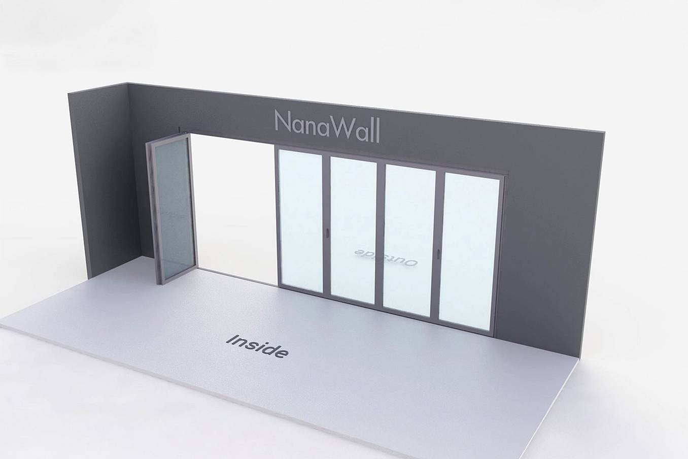NanaWall six-panel folding glass door, inward opening; 2 panels folding left, 4 panels folding right (i2L 4R)