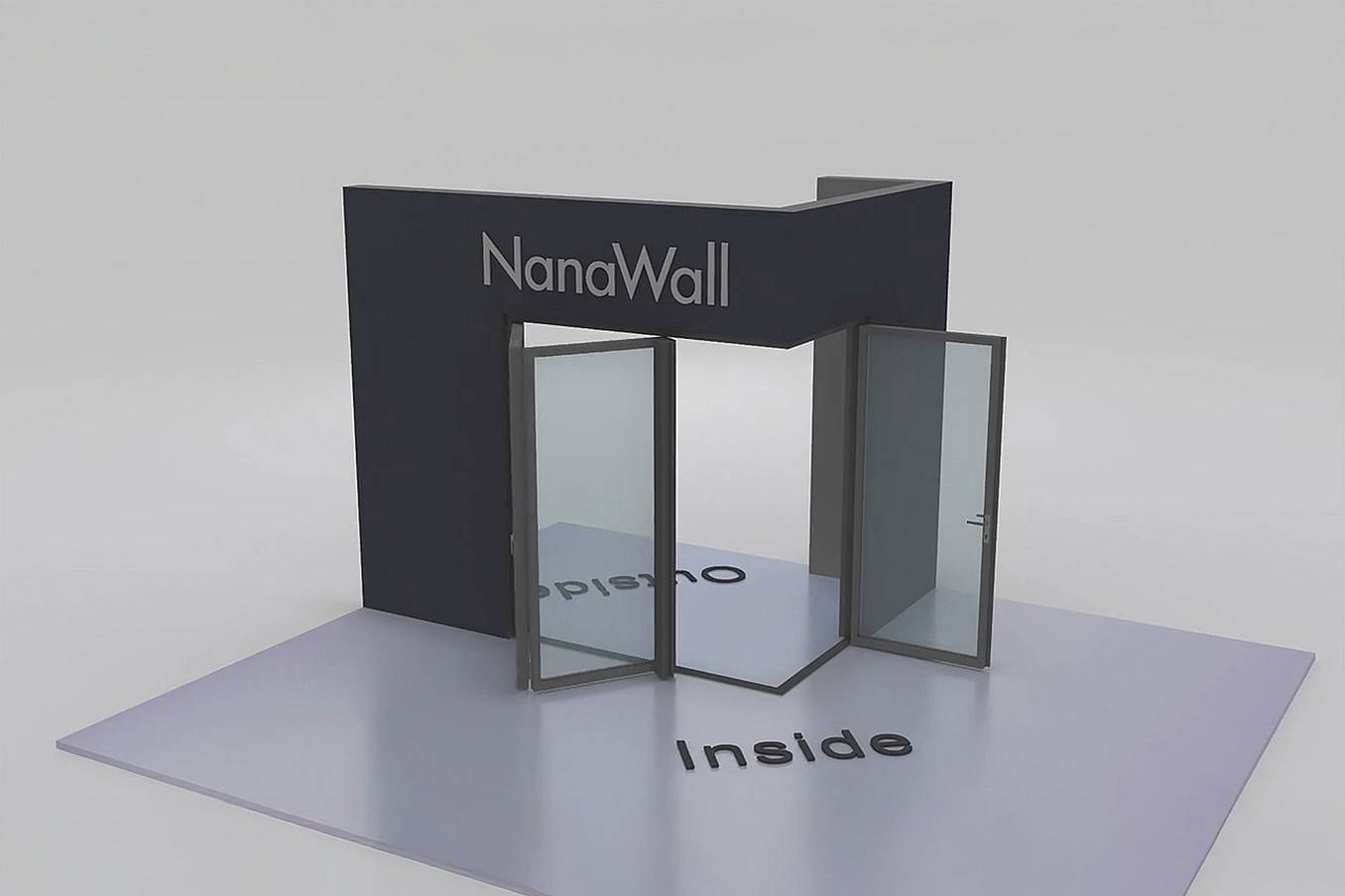 NanaWall open-corner configuration: 3-panel folding glass door, inward opening; 2 panels fold left and 1 panel folds right (i2L1R)