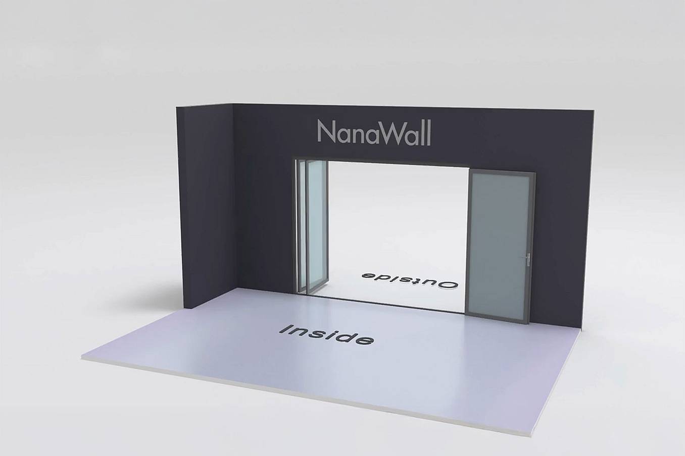 NanaWall inward/outward combination: 3-panel folding glass door; 2 panels open outward to the left and 1 panel opens inward to the right (o2L, i1R)