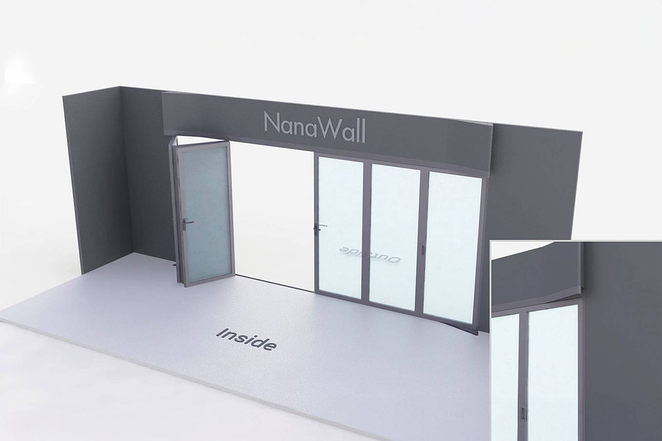 NanaWall FoldFlat configuration: 6-panel folding glass door, inward opening; 3 panels fold left and 3 panels fold right (FF i3L3R)