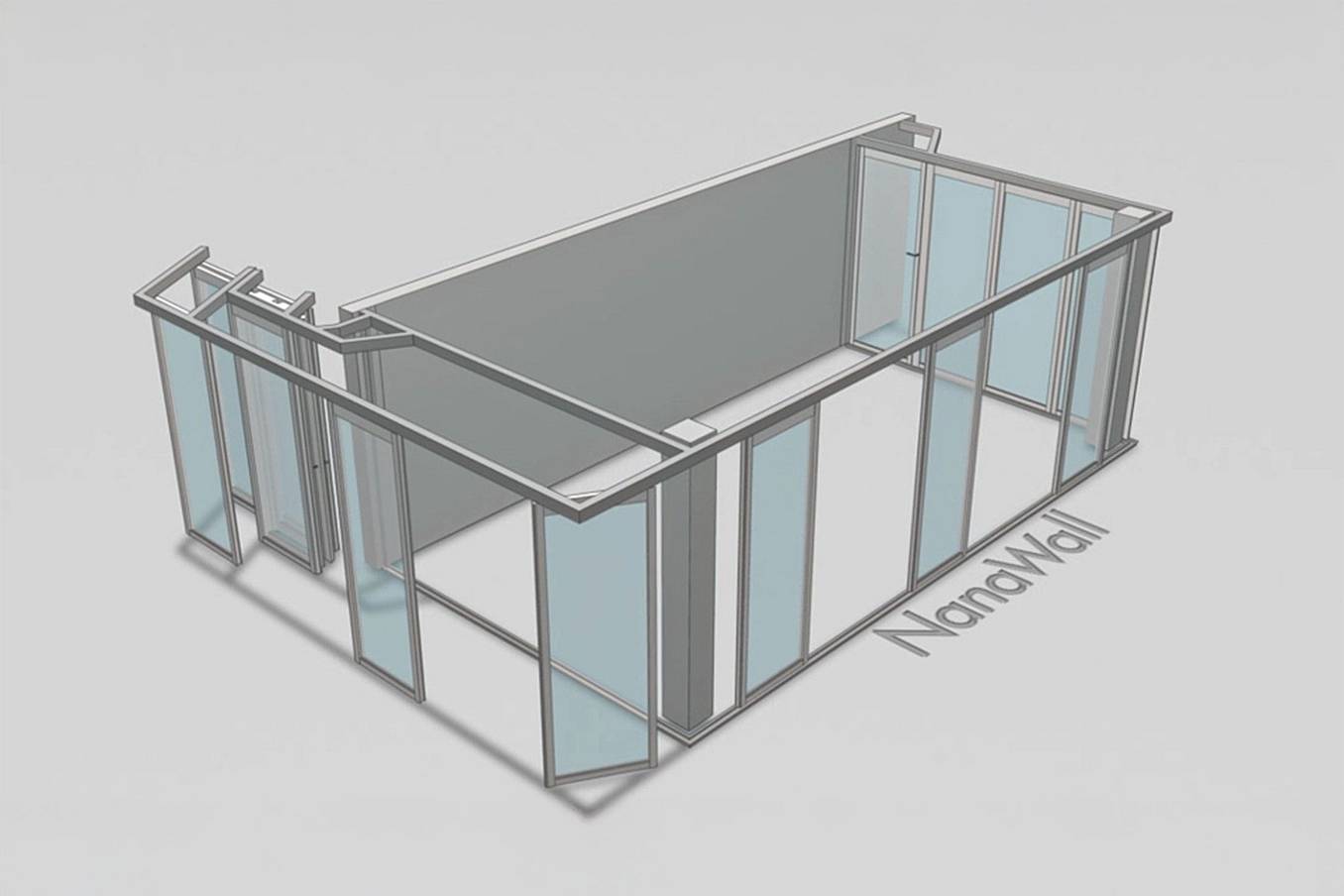 NanaWall RemoteSTACK® configuration: sliding glass wall panels move along a single track and park in a remote bay outside the opening