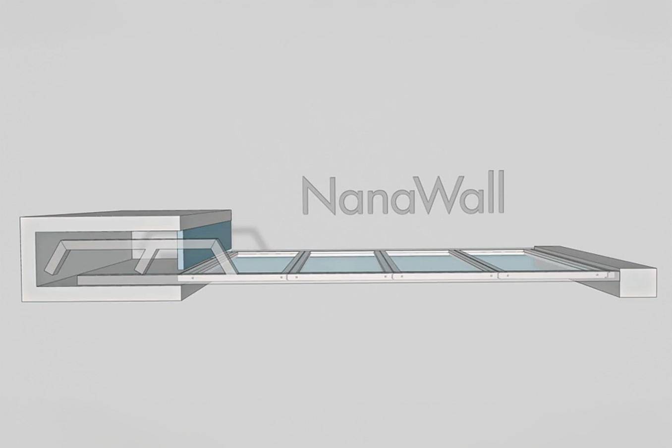 NanaWall enclosed stack configuration (Pocket C): panels stack into an enclosed bay, remaining concealed while keeping the opening clear