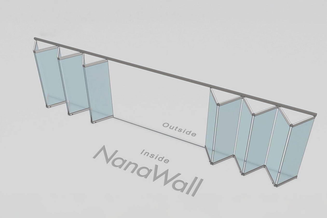 NanaWall standard configuration: 12-panel folding glass door, inward opening; 6 panels fold left and 6 panels fold right (i6L6R)