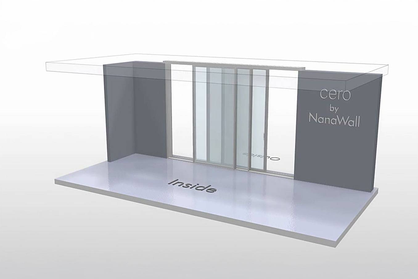 NanaWall CERO non-pocketing configuration: 3-panel multi-track sliding glass wall with all panels sliding in both directions (XXX)