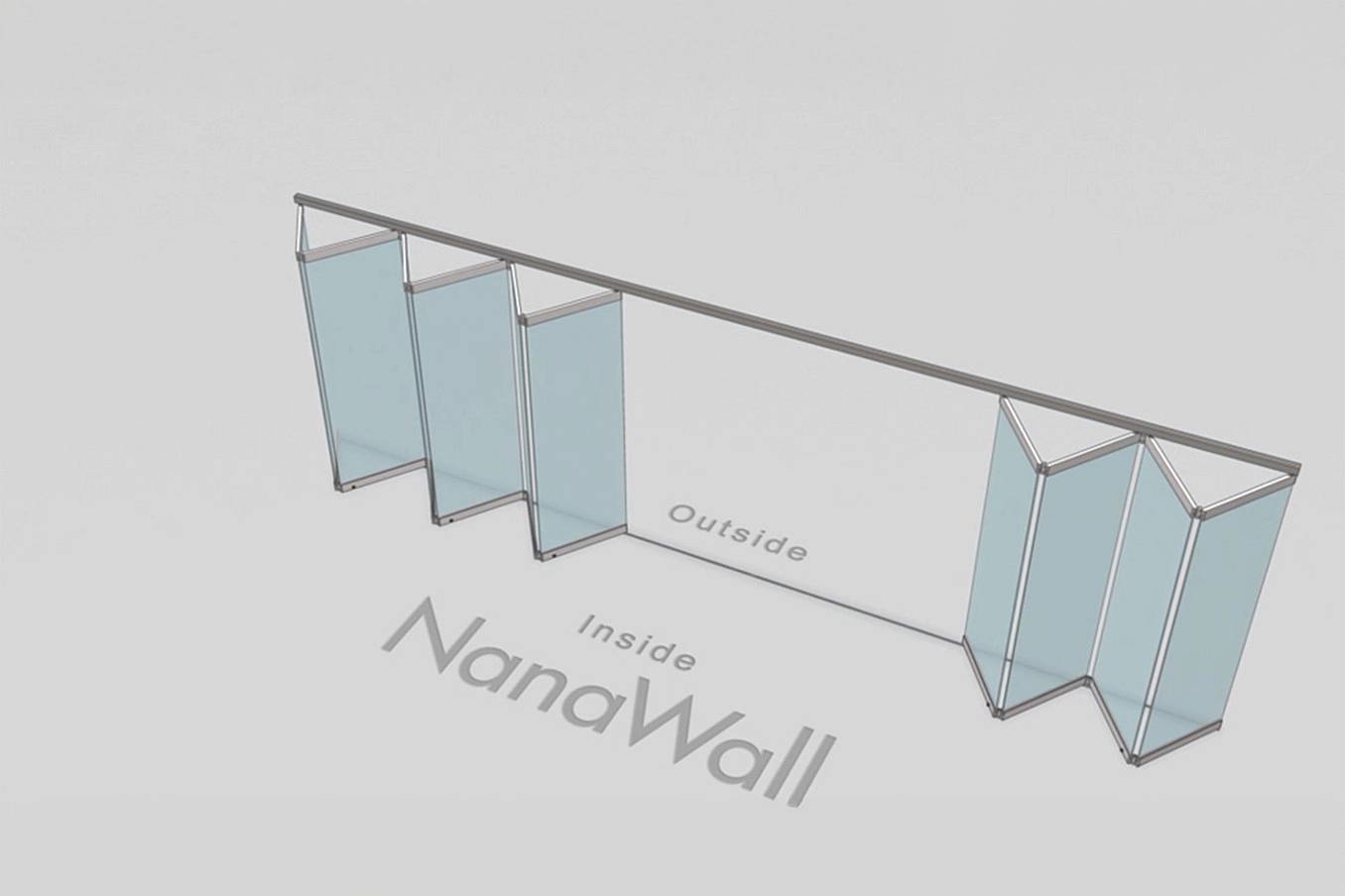 NanaWall standard configuration: 10-panel folding glass door, inward opening; 6 panels fold left and 4 panels fold right (i6L4R)